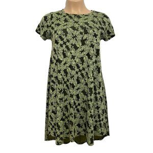 LULAROE "Simply Comfortable" Dress Size Small Green‎ Black A-Line Hi-Lo Stretch